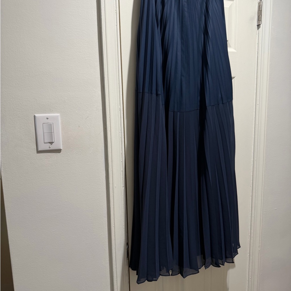 Elegant Navy Blue Pleated Accordion Maxi Skirt